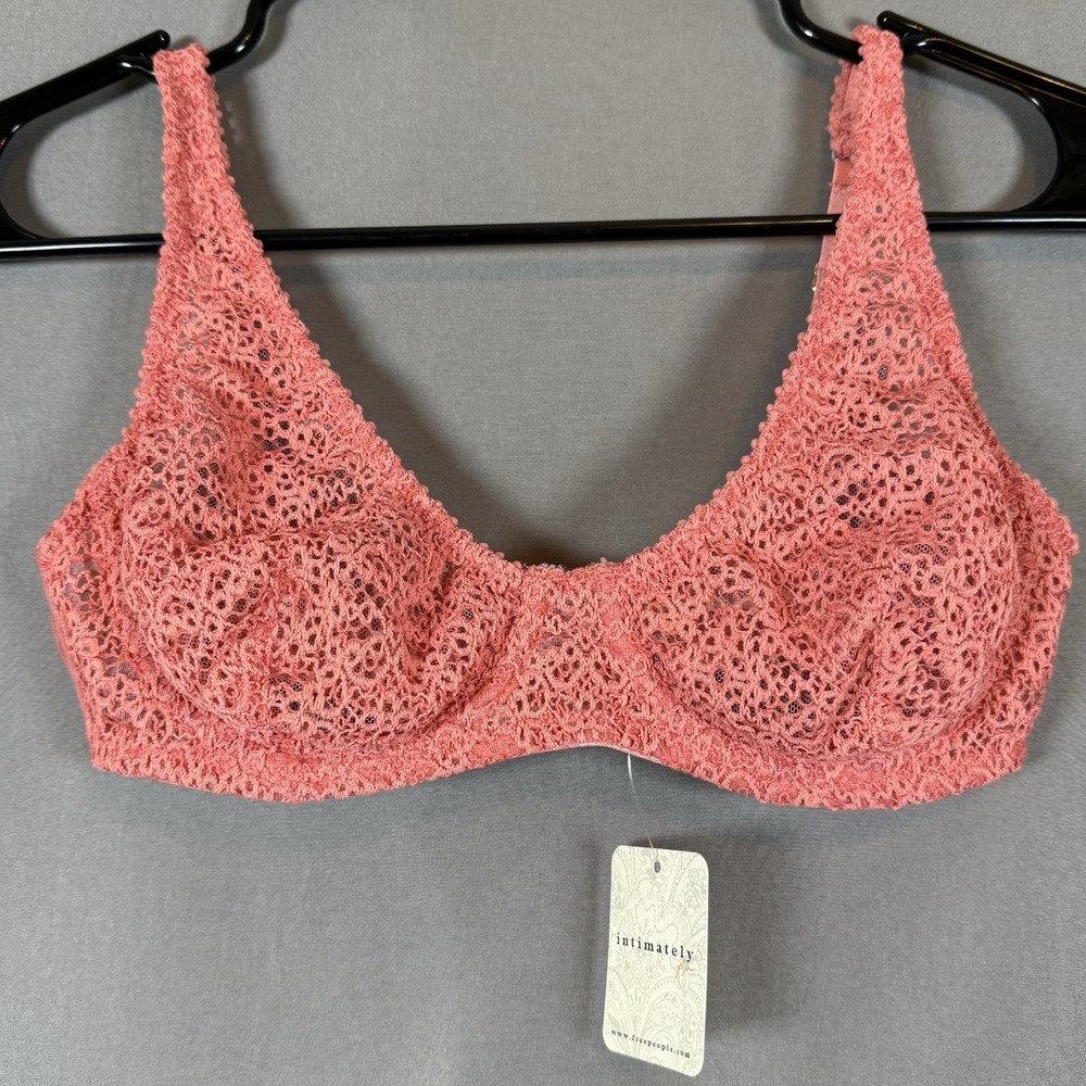 NWT Intimately Free People Madi 34B Knit Lace Underwire Sheer Bra Coral Lantana